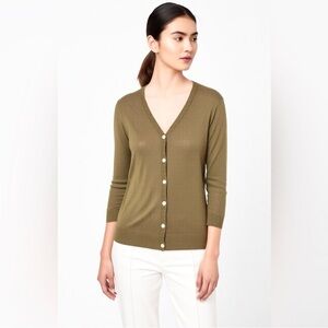 Theory Linen 3/4 Length Sleeve V-Neck Cardigan